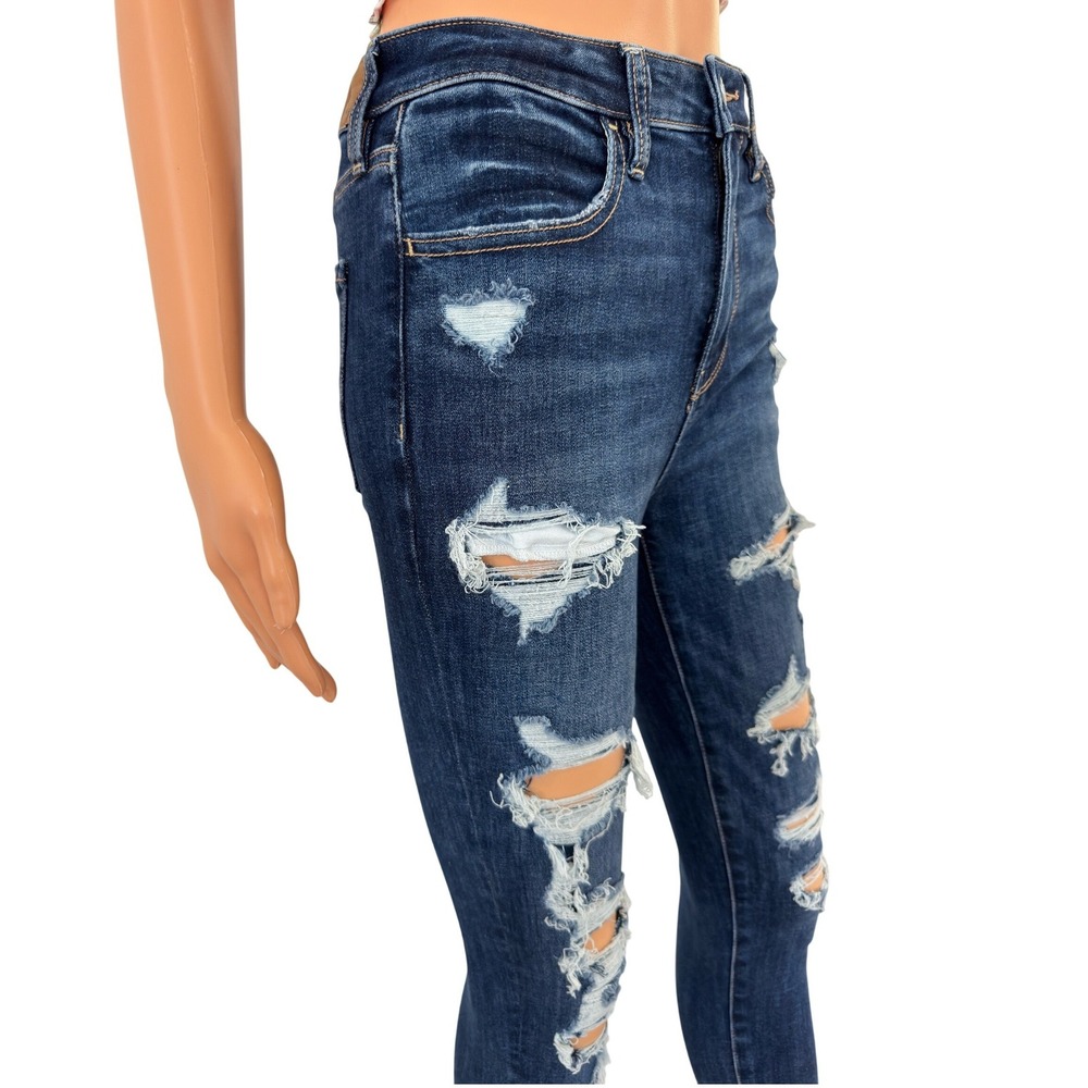 American Eagle Skinny Jeans Womens 2 Short Dark Wash Distressed Ripped FrayedHem - Picture 4 of 16